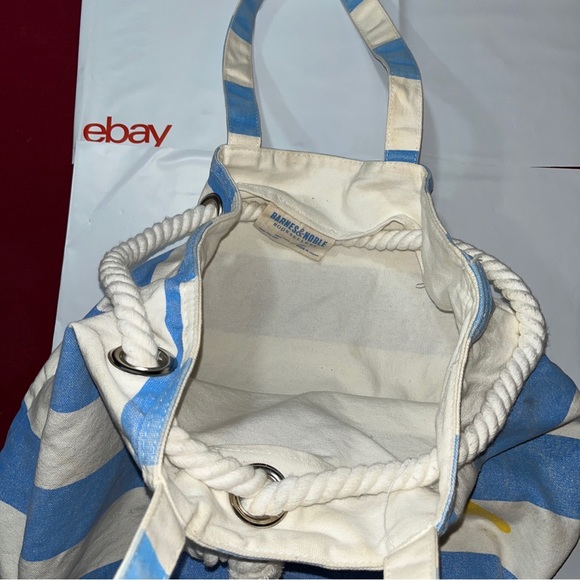Barnes and Noble BLUE Stripe Canvas book BAG BEACH TOTE. yellow STAR, 19” X 13” - Picture 9 of 15